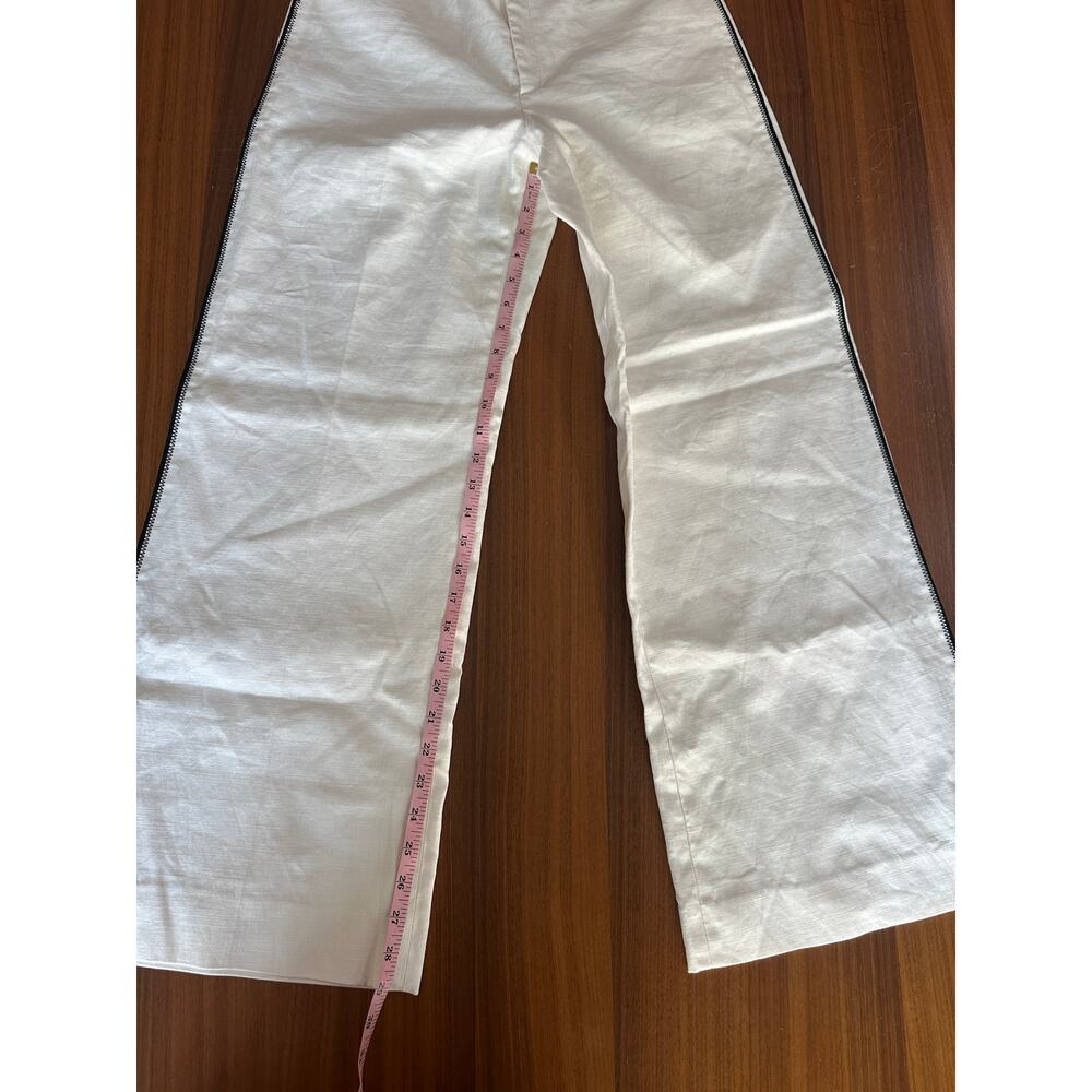 Banana Republic White Wide Leg Pants Cotton Linen Side Stripe, Coastal Classic 4 - Picture 5 of 10
